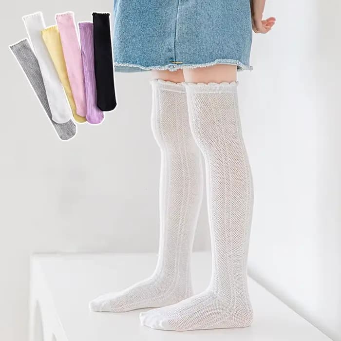 Chaussettes hautes et longues pour enfants filles, bas princesse en maille pour école, printemps et été