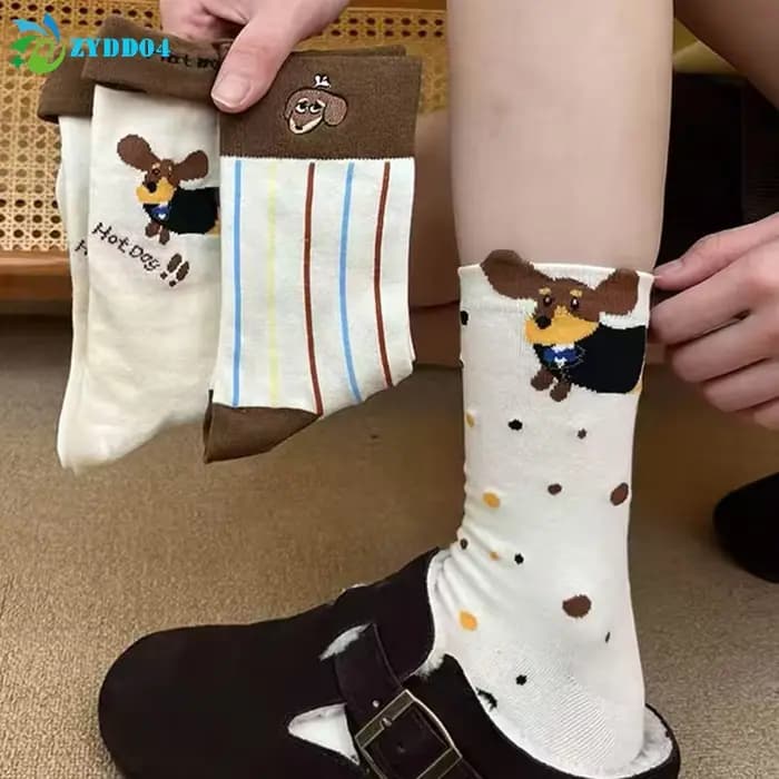 ● 1 paire de chaussettes en coton amusantes à motif de chien teckel, chaussettes imprimées de dessins animés de chien saucisse, chaussettes mignonnes pour couple