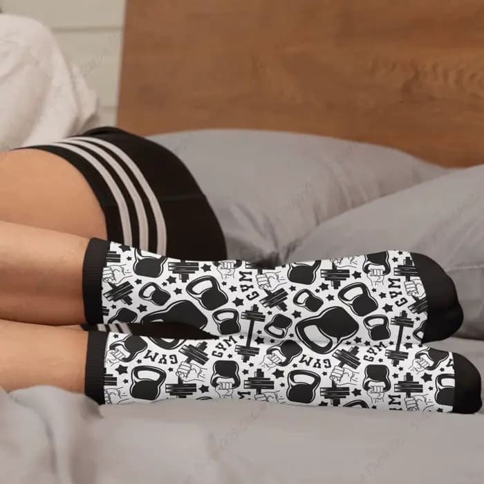 Fitness Club noir haltères décontracté drôle Funky nouveauté chaussettes pour hommes femmes