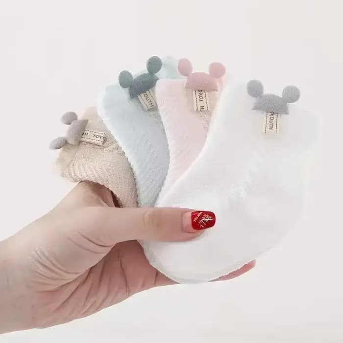 Chaussettes en Maille Respirante pour Bébé de 0 à 2 Ans, Accessoire Décoratif à Oreilles Rondes pour Nouveau-né Fille et Garçon, 1 Paire