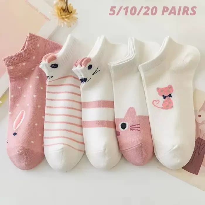 Chaussettes tube court chat rose pour femme