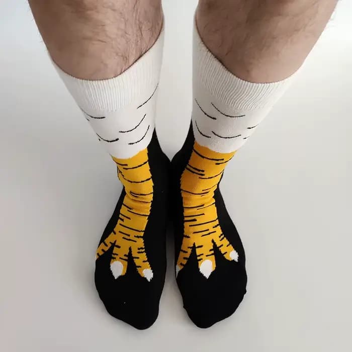 Hommes drôle patte de poulet équipage chaussettes poule pieds jaune longue jambe homme Couple école Freak 3D