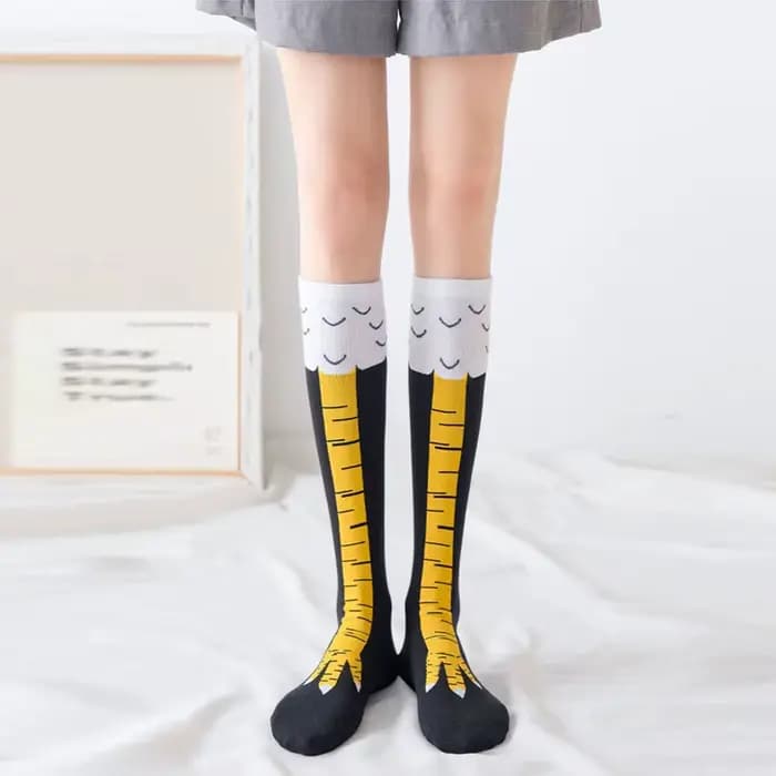 Pattes de poulet pieds chaussettes longues femmes sur le genou bas drôle dessin animé
