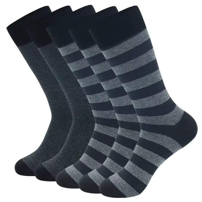 5 paires grande taille mode hommes d'affaires chaussettes de haute qualité rayure noir gris pur