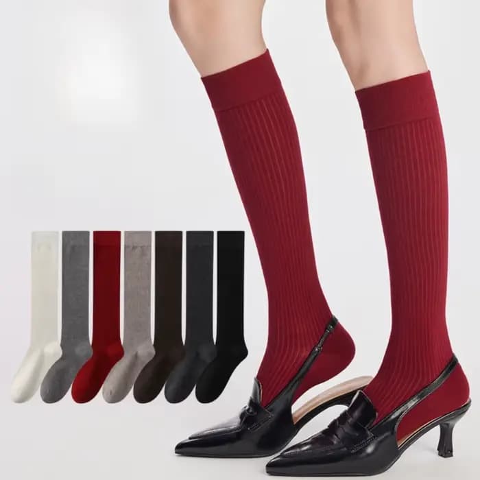 Chaussettes hautes en laine rayées pour femmes