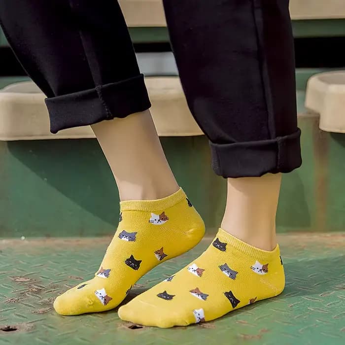 5 paires nouvelles femmes chaussettes mignon dessin animé chat coton cheville
