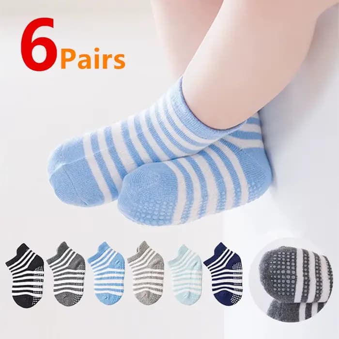 Lot de 6 paires de chaussettes coordonnantes en coton pour bébé garçon et fille, socquettes décontractées avec poignées en caoutchouc pour enfant de 0 à 5 ans