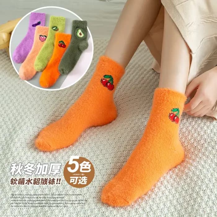 Femmes fruits moelleux chaussettes automne hiver thermique flou heureux femme dames chaud avocat cerise plancher sommeil chaussette pour dame filles