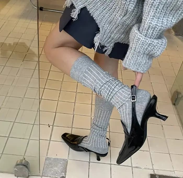 Femmes coton genou chaussettes hautes noir blanc couleur unie mode décontracté mollet chaussette femme fille fête danse