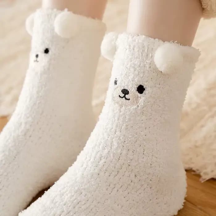 Femmes hiver chaud moelleux chaussettes maison sol sommeil Kawaii 3D ours mignon Animal épais polaire floue chaussette mode japonaise Style coréen