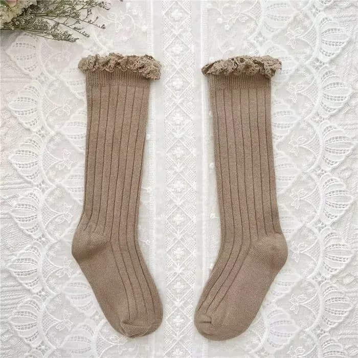 Chaussettes hautes à volants pour filles, longues et douces, en coton, avec dentelle et fleurs, pour l'école