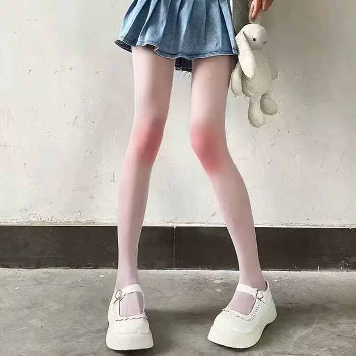 Collant-bodysuit mi-long ombré rose, style Lolita, pur, séduisant, mignon, transparent, anti-accroc, doux et sexy