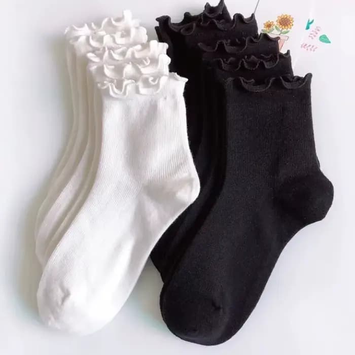 Chaussettes à volants femmes blanc noir froufrous Style Lolita jeune fille japonaise mignon Kawaii coton Harajuku