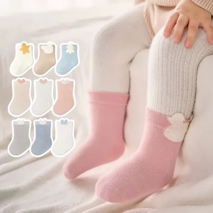  Chaussettes mi-tube décontractées pour enfants, chaussettes mignonnes en coton pour nouveau-né, printemps-automne