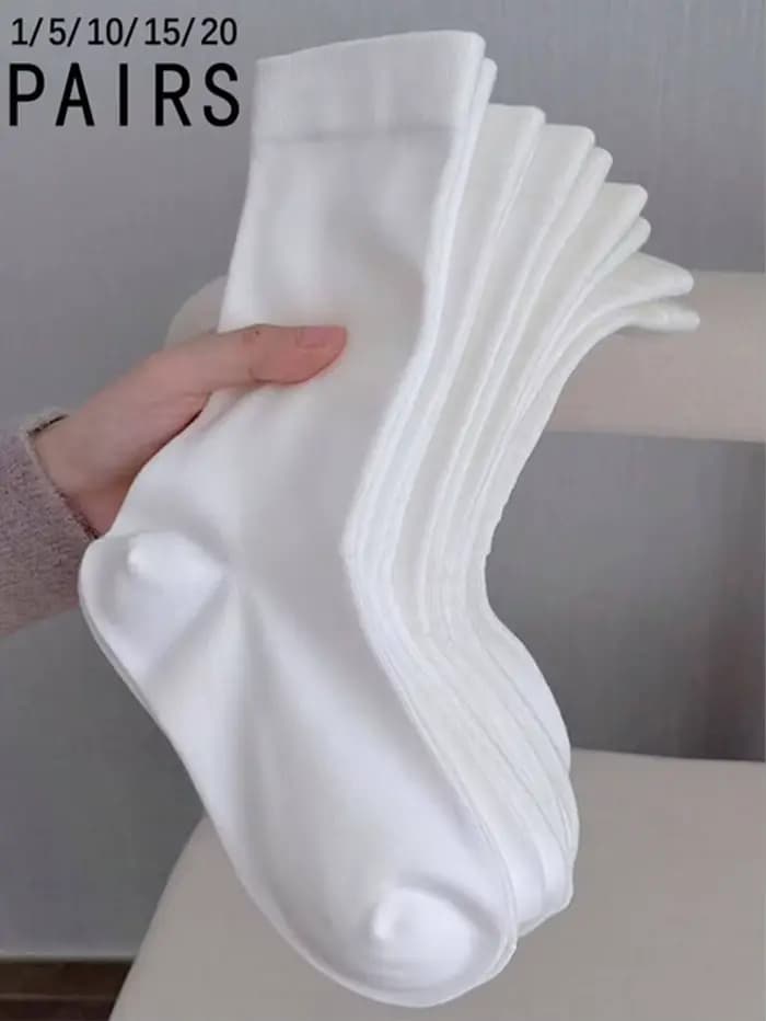 1/5/10/15/20 paires de nouvelles chaussettes mi-mollet pour femmes, version coréenne, blanc pur