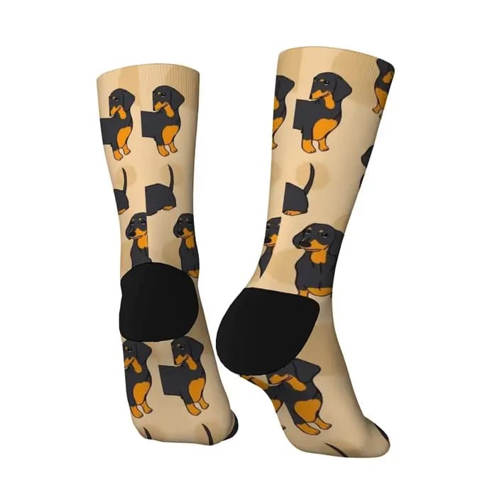 1 paire drôle teckel chien hommes chaussettes mignon rétro Harajuku noir et Tan chiens sur nouveauté cadeau pour