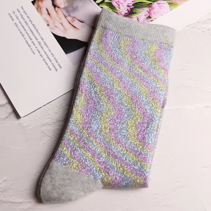 Chaussettes en coton peigné de haute qualité pour femmes, couleur unie brillante, fil doré et argenté, douces et confortables