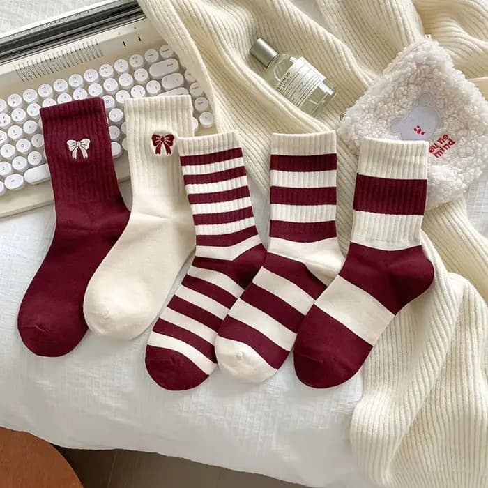 5 paires de chaussettes mi-mollet rayées à la mode pour femmes – Confort toutes saisons