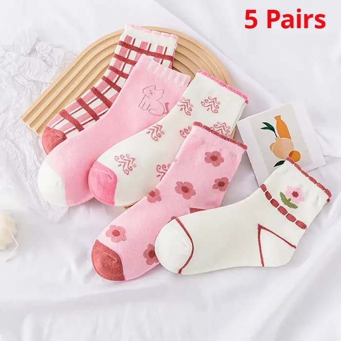 5 paires fleur rose tricot chaud pour enfants chaussettes pour filles