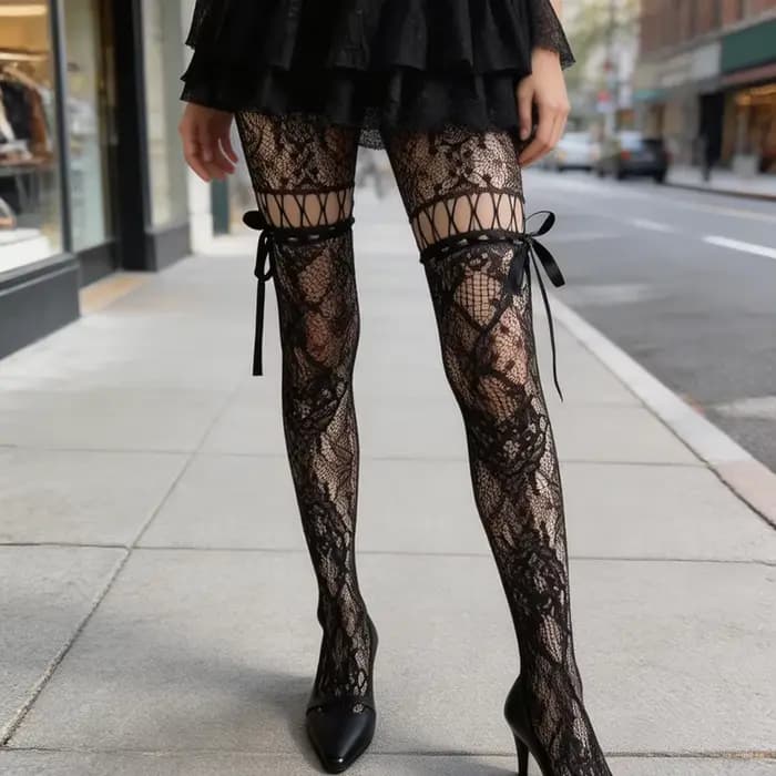 Collants fins en dentelle pour femmes