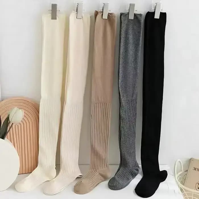 Bas de cuisse hauts pour femmes, chaussettes longues, sur le genou, thermique, chaud, coton, tube haut, leggings, monochromatique, document, femme, chimdécontracté