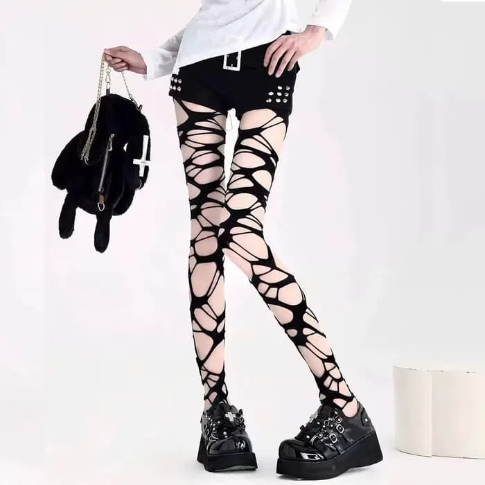 Collants résille déchirés noirs Sexy pour femmes