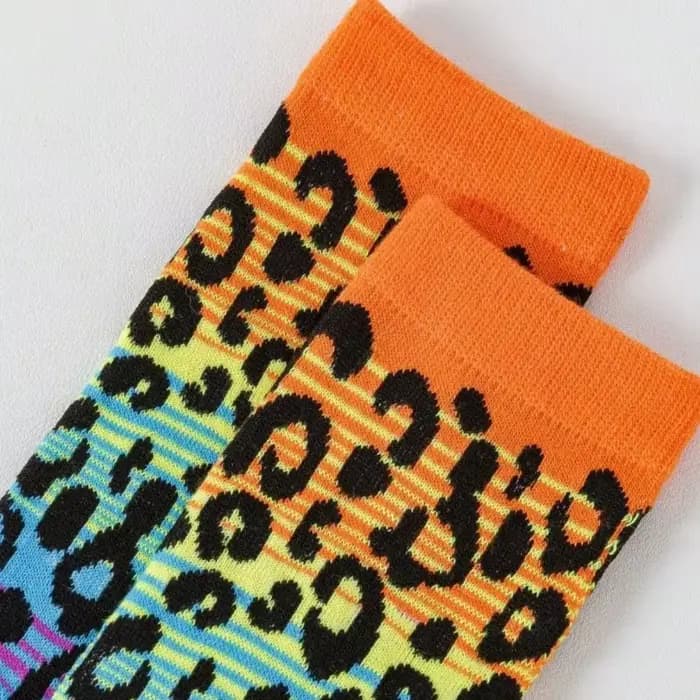 5 paires unisexe imprimé léopard personnalisé mode respirant mince drôle absorbant la sueur printemps chaussettes simples pour les filles en gros