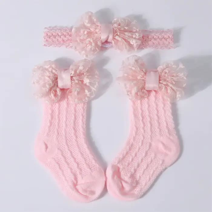 Ensemble de chaussettes pour nouveau-né fille de 3 à 12 mois, bandeau, mignon, respirant, en tricot, avec nœud, robe de princesse, pour fête, mariage, photographie