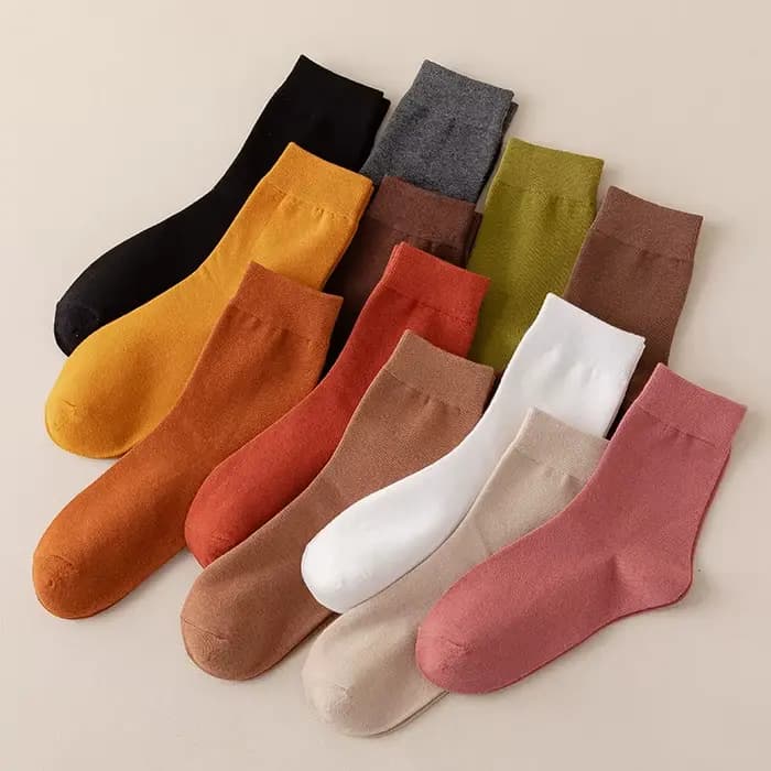 Chaussettes femme coton couleur unie automne printemps doux respirant