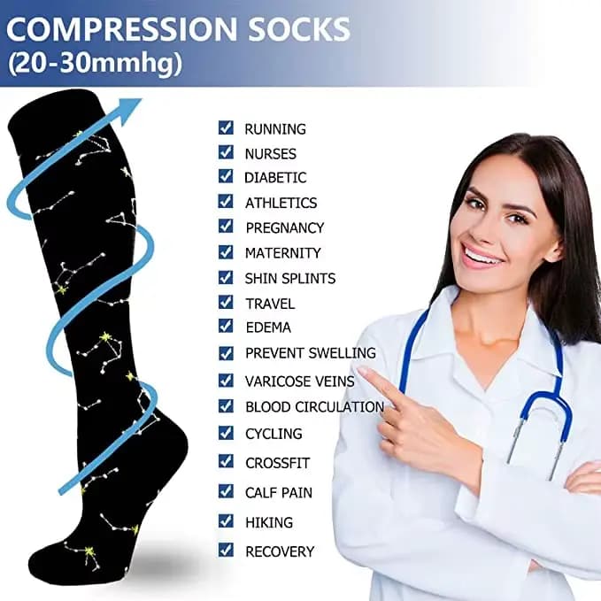 Nouvelles chaussettes de Compression hommes femmes graduées 20-30 Mmhg adaptées pour l'œdème médical diabète varices, chaussettes de Compression de course