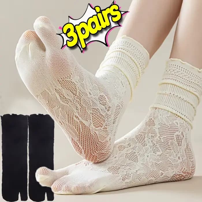 Mode japonaise Tabi orteil chaussettes femmes été Sexy dentelle deux doigts