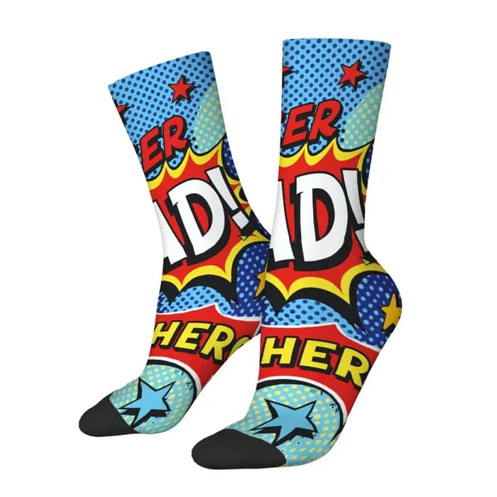 1 paire de chaussettes fantaisie imprimées « Super Dad