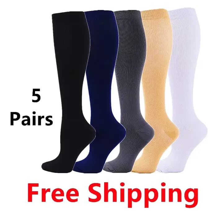 5 paires de chaussettes de Compression pour hommes, chaussettes de Sport de course, hauteur des genoux, 20-30mmHg, œdème médical, varices, bas de Compression pour femmes