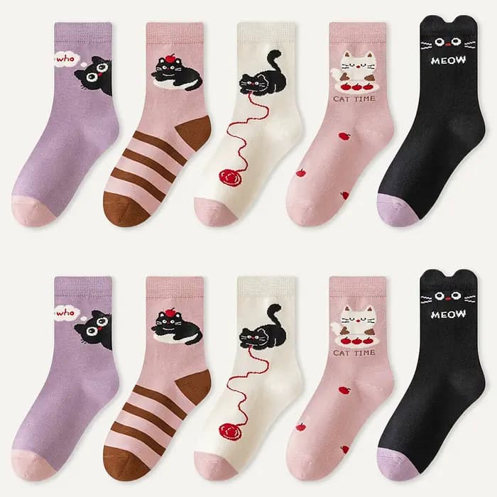 5 paires de chaussettes pour enfants dessin animé chaton mignon motif rayé toute l'année bébé garçon et fille couleur