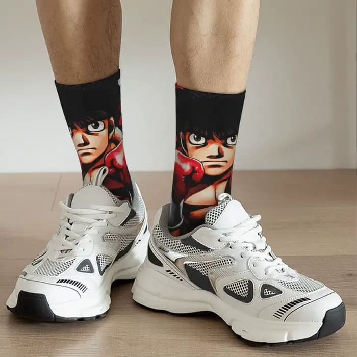 Ippo Makunouchi HajRob No Ippo Chaussettes pour Hommes et Femmes, Chaussettes Anime Drôles, Chaussettes Tube Moyen, Cadeau Heureux, Printemps, Été, Automne, Hiver