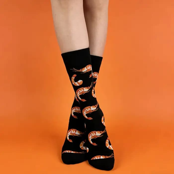 1 paire de chaussettes créatives à motif crevettes, chaussettes mi-mollet douces et confortables pour hommes, pour tous les jours