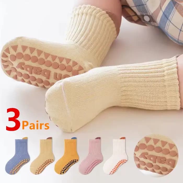 Chaussettes antidérapantes en coton pour bébés de 0 à 6 ans, 3 paires/lot, pour garçons et filles, coupe basse, pour enfants en bas âge, avec poignées en caoutchouc