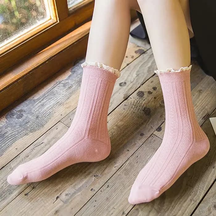 Chaussettes à volants froufrous en dentelle pour femmes, coton doux, haute qualité, Kawaii, chaussettes mignonnes, document solide, Harajuku, rétro, dame, fille, mode