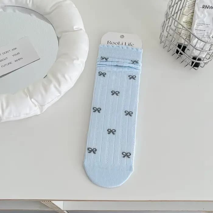 1 Paire de Chaussettes Mi-Mollet pour Femme à Motif Nœud
