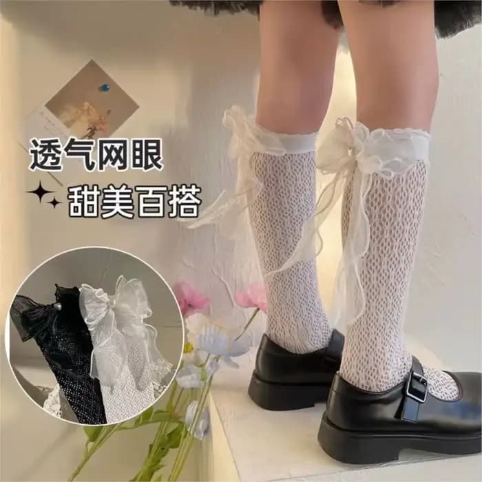 Chaussettes en dentelle respirantes pour bébés et filles - Chaussettes tube en dentelle Lolita pour l'été