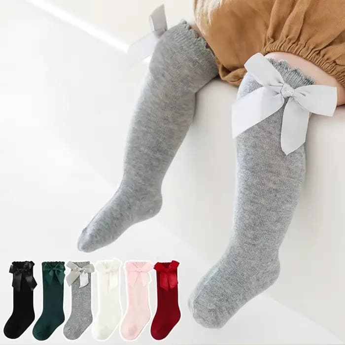 Chaussettes hautes en coton avec gros nœud pour enfants