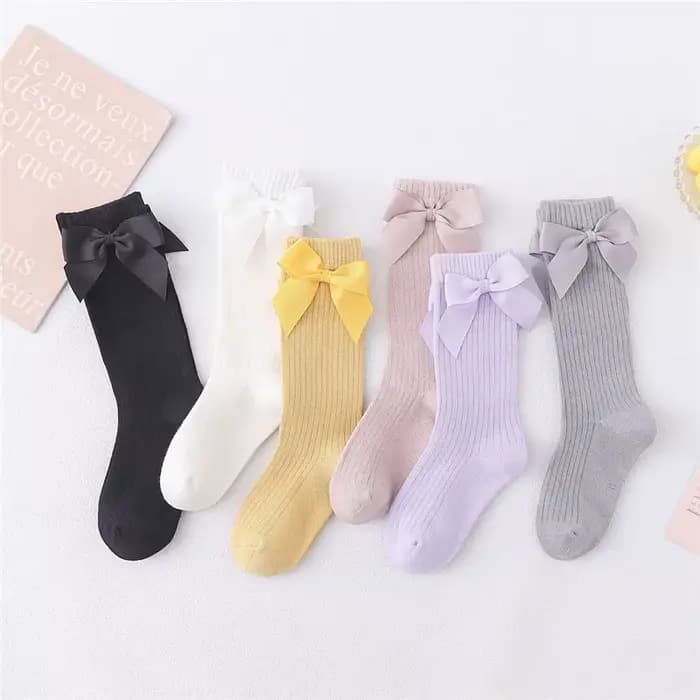 Chaussettes solides pour enfants avec nœuds, chaussettes en coton pour bébés filles, chaussettes longues douces pour tout-petits, chaussettes hautes de princesse pour filles, 2024