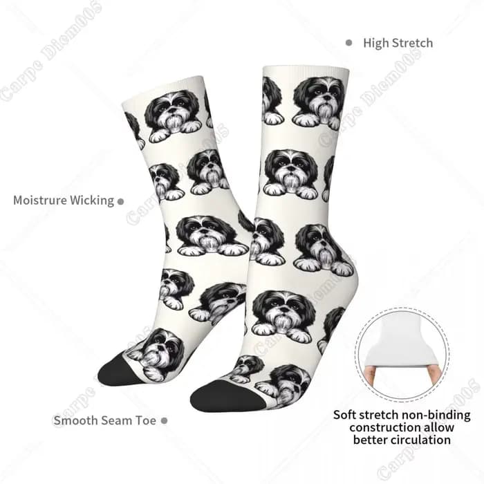 Chaussettes longues unisexes Shih Tzu, bas Harajuku, toutes saisons, accessoires de haute qualité, cadeaux de Noël