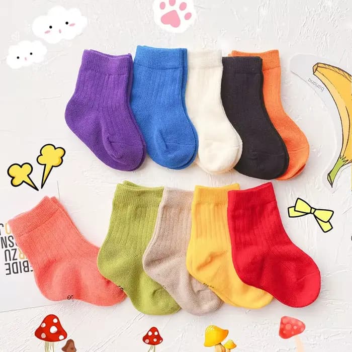 Chaussettes pour enfants coton couleur unie Tube bébé fille garçon