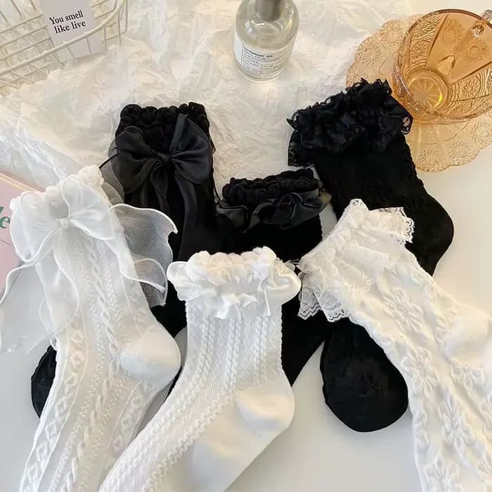 Chaussettes Lolita en dentelle avec nœud pour filles