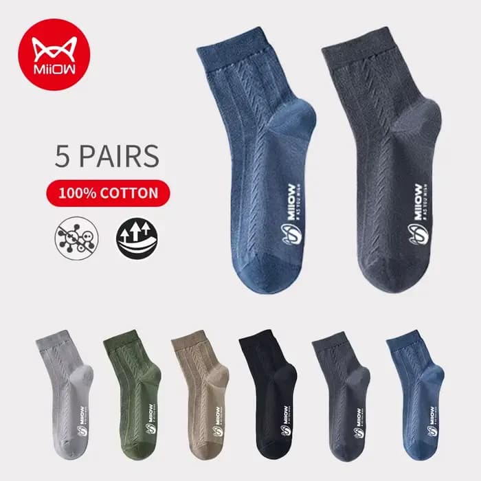 MiiOW 5 paires/lot chaussettes en coton hommes tenue décontractée