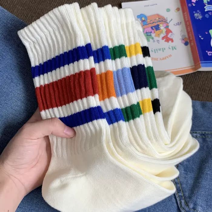 Chaussettes de sport mi-hautes rayées pour hommes