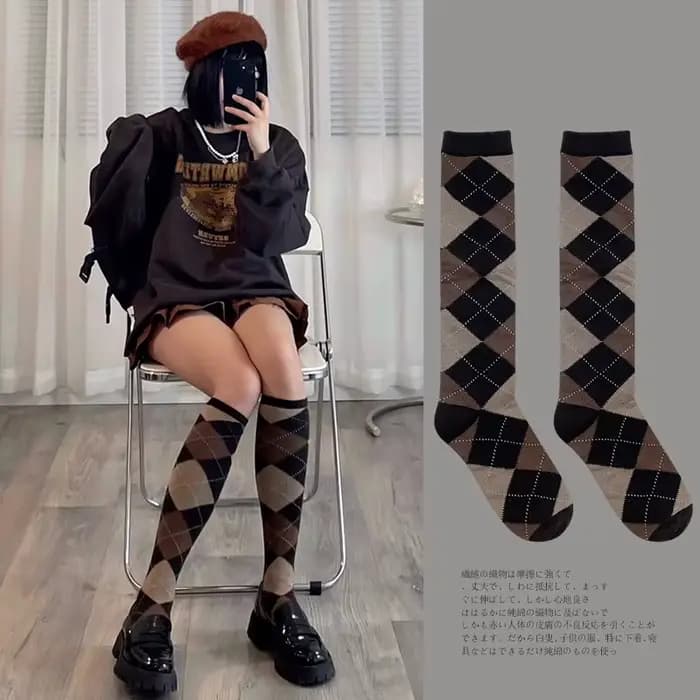 Chaussettes femmes diamant motif à carreaux