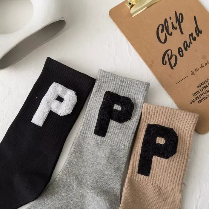 Chaussettes de sport Harajuku en coton pour femmes, avec lettres brodées P, Style collège, confortables pour étudiantes, cadeau de noël