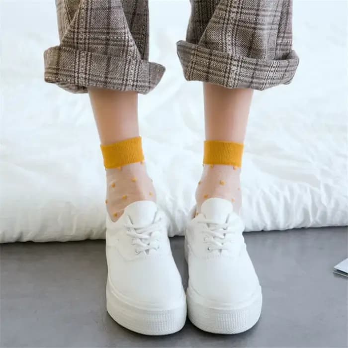 Chaussettes à pois en maille transparente respirante pour femmes